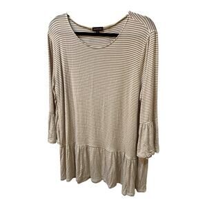 Multiples Beige & Cream Striped Ruffle Tunic Top Size XL Rayon Spandex Stretchy